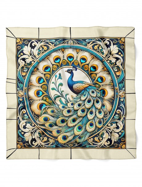 Tavus Kuşunun Asaleti Desen Fular Bandana 50x50 Cm