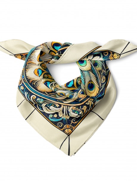 Tavus Kuşunun Asaleti Desen Fular Bandana 50x50 Cm