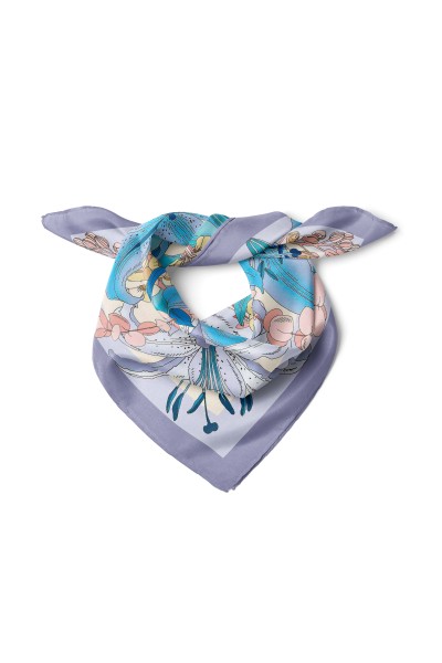 Mavi Lilyum Zarafeti Desen Fular Bandana 50x50 Cm