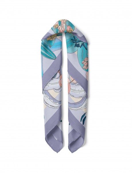 Mavi Lilyum Zarafeti Desen Fular Bandana 50x50 Cm