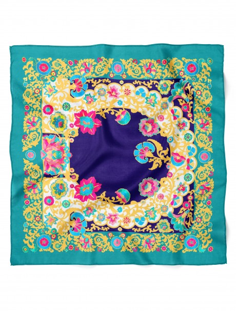 Altın Çiçeklerin Dansı Desen Fular Bandana 50x50 Cm