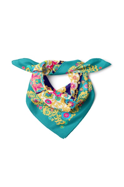 Altın Çiçeklerin Dansı Desen Fular Bandana 50x50 Cm