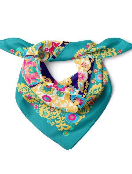 Altın Çiçeklerin Dansı Desen Fular Bandana 50x50 Cm