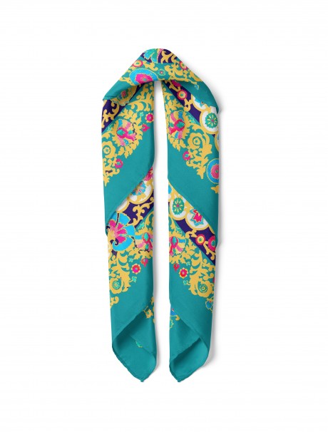 Altın Çiçeklerin Dansı Desen Fular Bandana 50x50 Cm