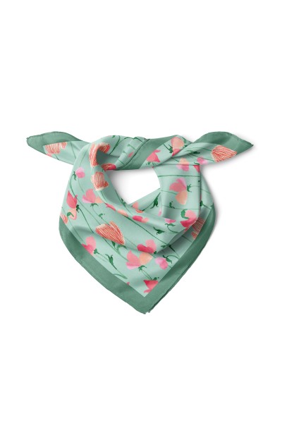Zarif Laleler ve Çiçek Sarmaşıkları Desen Fular Bandana 50x50 Cm