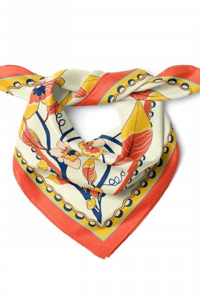 Güneşli Çiçekle Desen Fular Bandana 50x50 Cm