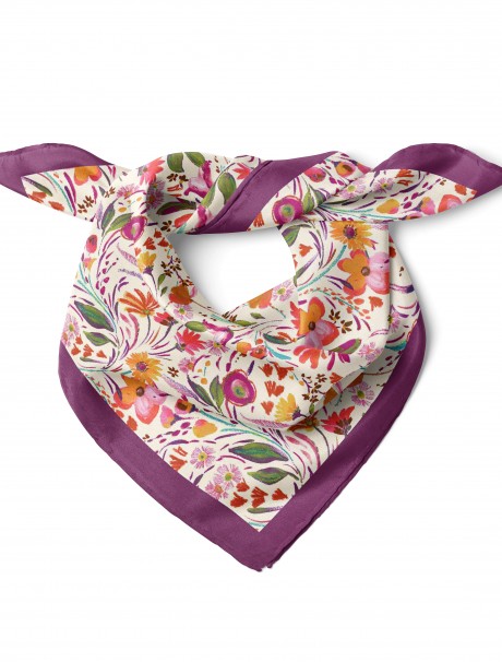 Renkli Çiçek Bahçesi Desen Fular Bandana 50x50 Cm