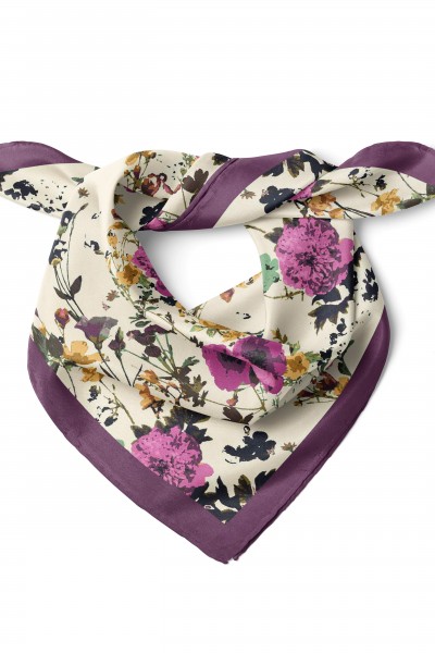 Romantik Bahar Çiçekleri Desen Fular Bandana 50x50 Cm