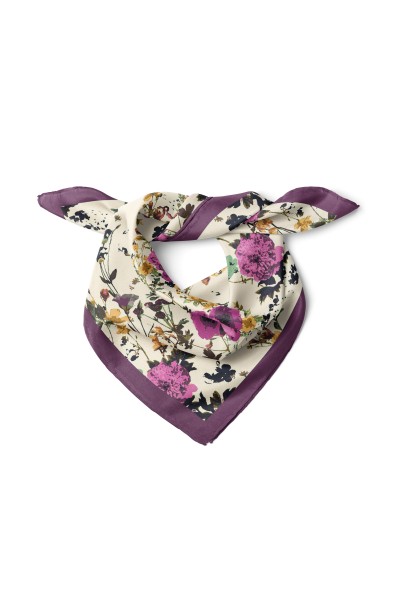 Romantik Bahar Çiçekleri Desen Fular Bandana 50x50 Cm