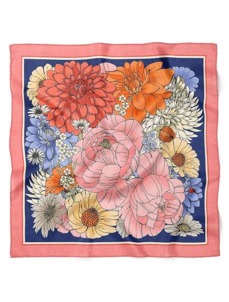 Renkli Çiçek Bahçesi Desen Fular Bandana 50x50 Cm