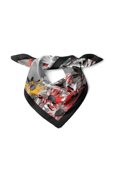 Renkli Papatyalar Desen Fular Bandana 50x50 Cm