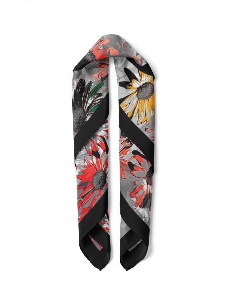 Renkli Papatyalar Desen Fular Bandana 50x50 Cm