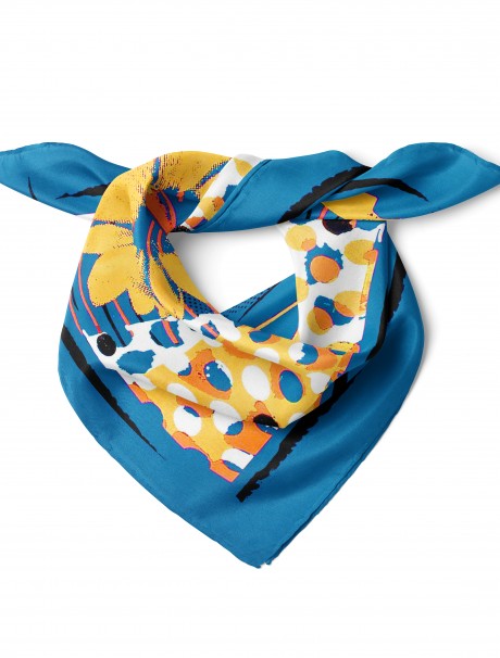 Neon Bahar Çiçekleri Desen Fular Bandana 50x50 Cm