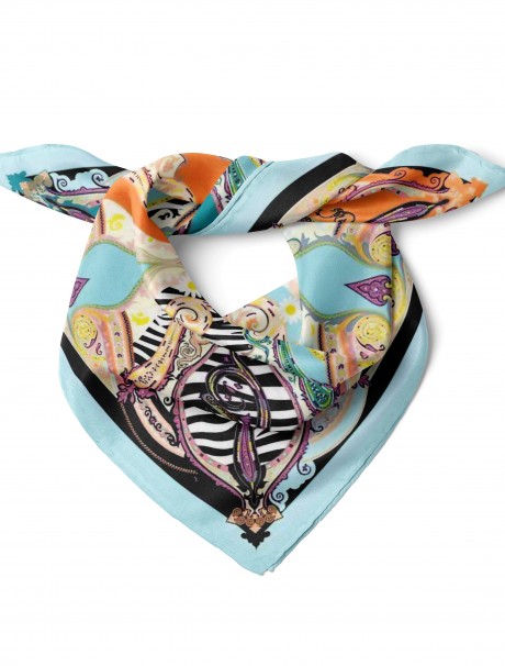 Pastel Barok Çiçekler Desen Fular Bandana 50x50 Cm