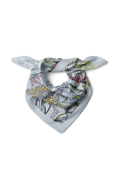Çiçekler İçinde Kuş Desen Fular Bandana 50x50 Cm