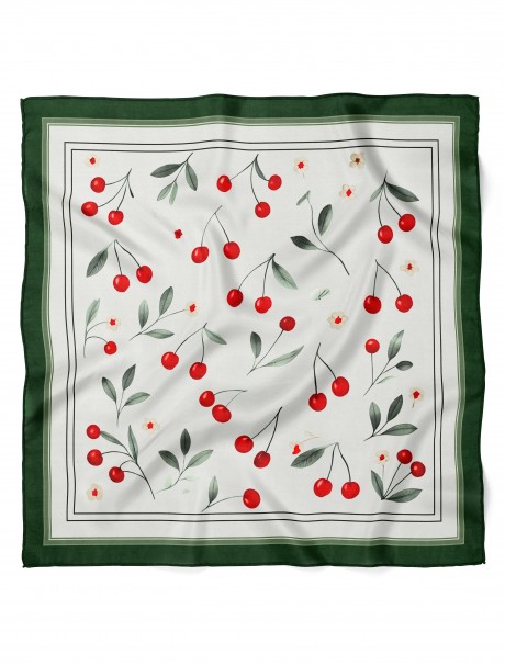 Kiraz Bahçesi Desen Fular Bandana 50x50 Cm