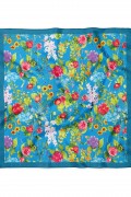 Mavi Bahar Bahçesi Desen Fular Bandana 50x50 Cm