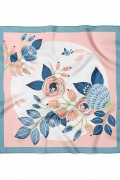 Pastel Bahar Çiçekleri Desen Fular Bandana 50x50 Cm