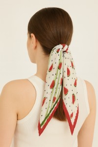 Karpuz ve Çekirdek Desen Piliseli Fular Bandana
