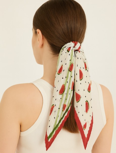 Karpuz ve Çekirdek Desen Piliseli Fular Bandana