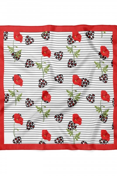 Çiçek ve Leoparlı Kalp Desen Fular Bandana 70x70 Cm