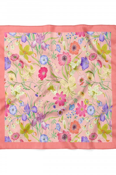 Kır Bahçesi Çiçekleri Desen Fular Bandana 70x70 Cm