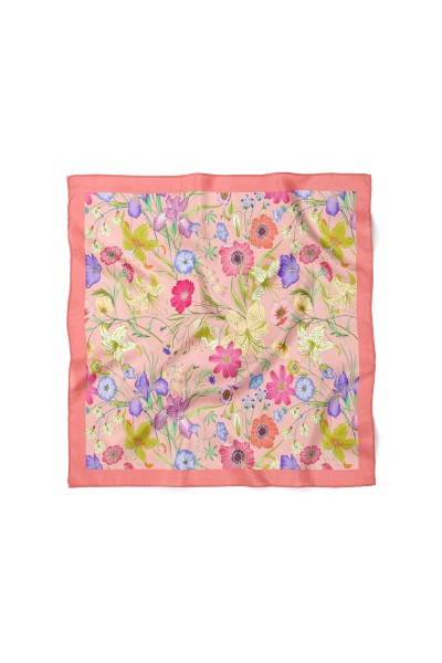 Kır Bahçesi Çiçekleri Desen Fular Bandana 70x70 Cm