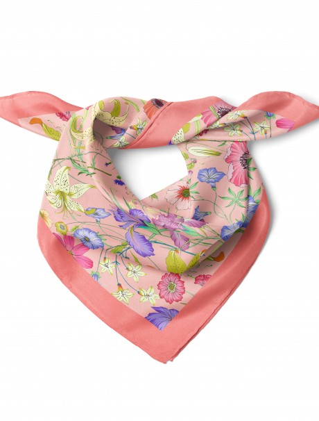 Kır Bahçesi Çiçekleri Desen Fular Bandana 70x70 Cm