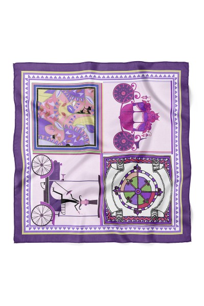Retro Araba ve Soyut Desen Fular Bandana 70x70 Cm