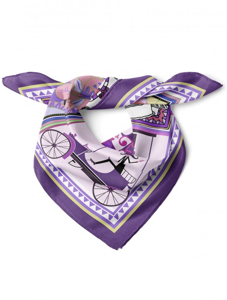 Retro Araba ve Soyut Desen Fular Bandana 70x70 Cm