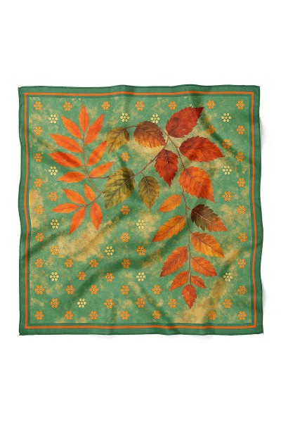 Sonbahar Yaprak Desen Fular Bandana 70x70 Cm