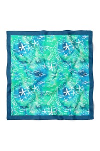 Deniz Yıldızı ve Balık Desen Fular Bandana 70x70 Cm