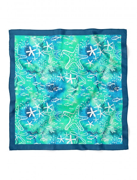 Deniz Yıldızı ve Balık Desen Fular Bandana 70x70 Cm
