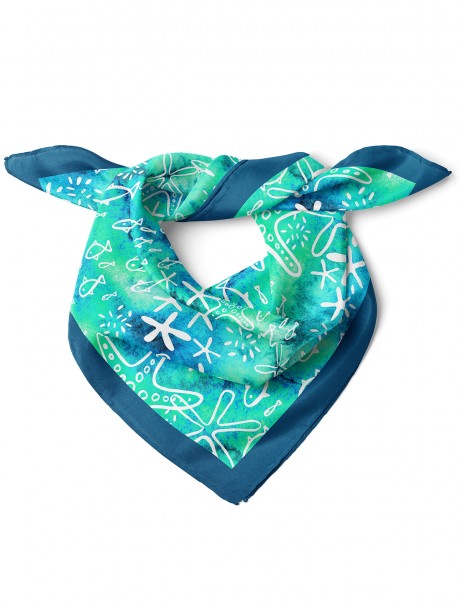 Deniz Yıldızı ve Balık Desen Fular Bandana 70x70 Cm
