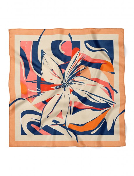 Modern Sanatsal Çiçek Desen Fular Bandana 70x70 Cm