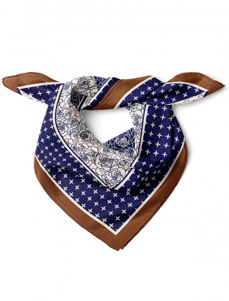 Çiçek ve Geometrik Desen Fular Bandana 70x70 Cm