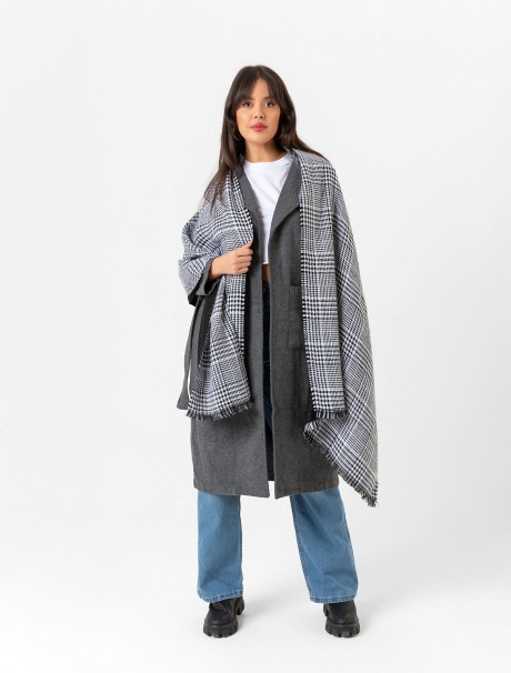 Çift Taraflı Ekoseli Yün Dokulu Atkı Şal