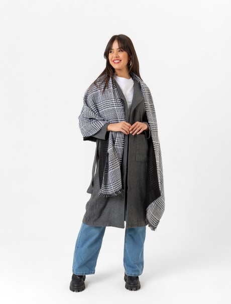 Çift Taraflı Ekoseli Yün Dokulu Atkı Şal