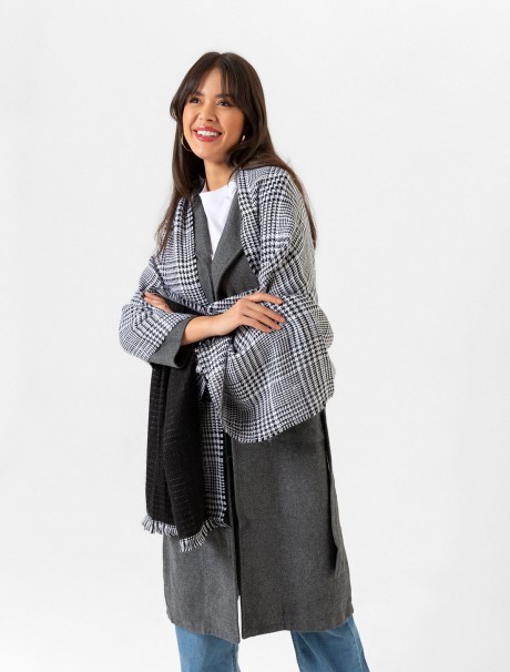 Çift Taraflı Ekoseli Yün Dokulu Atkı Şal