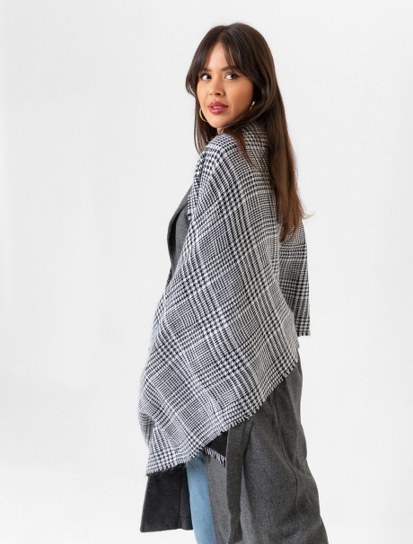 Çift Taraflı Ekoseli Yün Dokulu Atkı Şal