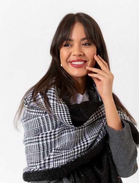 Çift Taraflı Ekoseli Yün Dokulu Atkı Şal