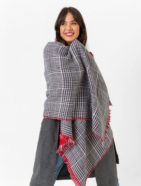 Çift Taraflı Ekoseli Yün Dokulu Atkı Şal