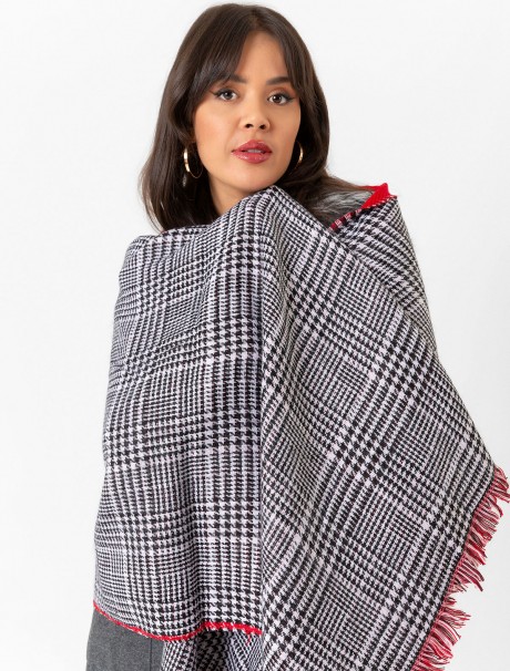 Çift Taraflı Ekoseli Yün Dokulu Atkı Şal