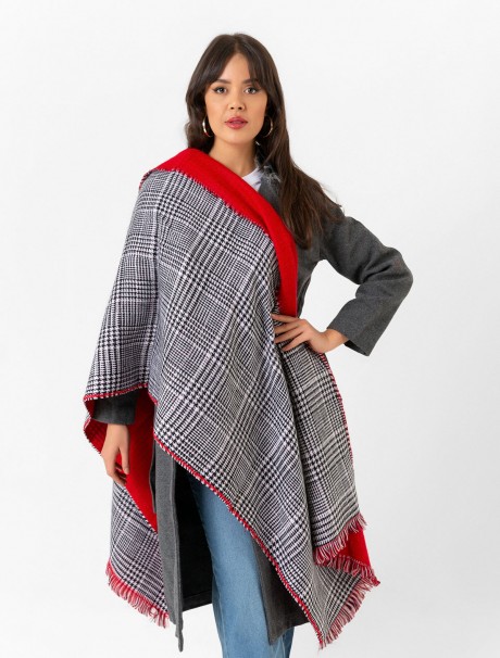 Çift Taraflı Ekoseli Yün Dokulu Atkı Şal