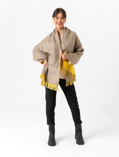 Çift Taraflı Ekoseli Yün Dokulu Atkı Şal