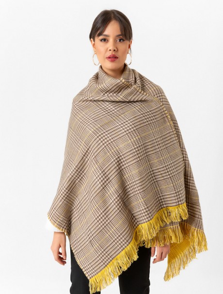 Çift Taraflı Ekoseli Yün Dokulu Atkı Şal