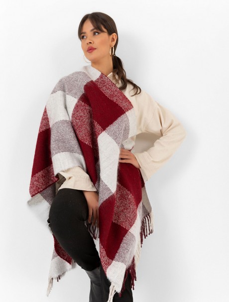 Çift Taraflı Ekoseli Yün Dokulu Atkı Şal