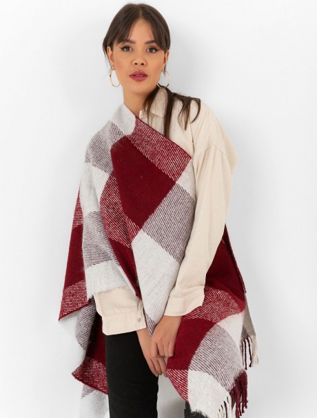 Çift Taraflı Ekoseli Yün Dokulu Atkı Şal