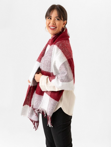 Çift Taraflı Ekoseli Yün Dokulu Atkı Şal