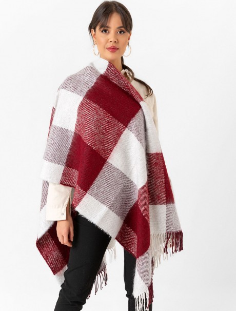 Çift Taraflı Ekoseli Yün Dokulu Atkı Şal